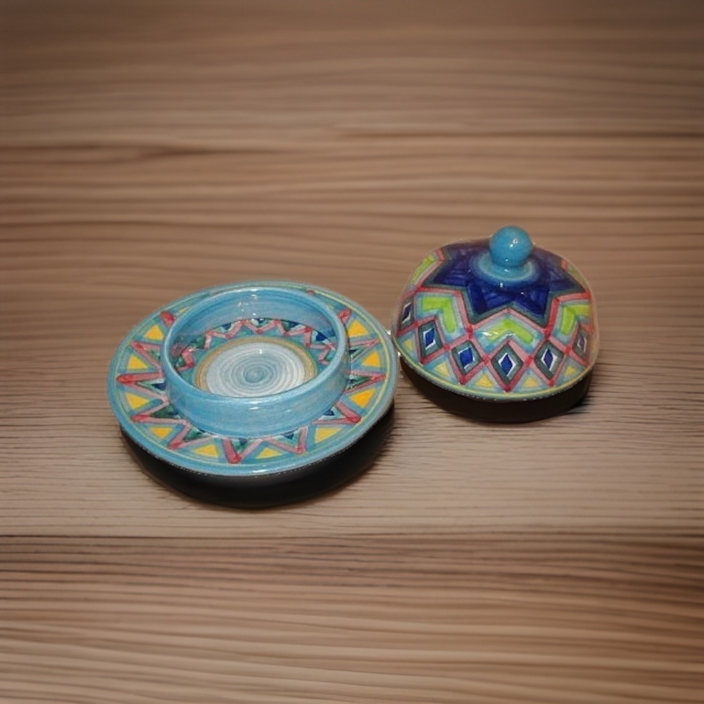 Ibarra's Pottery Dish 2 Piece Plate Covered Lid Signed Handmade Talavera Mexico